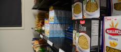 Shelves of food in the Human Services Resource Center