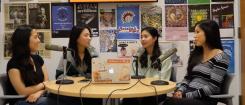 Four students recording the Making Waves podcast
